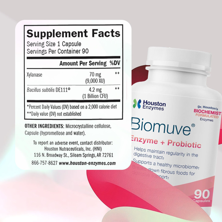 Houston Enzymes Biomuve  120 Capsules | Professionally Formulated to Maintain Regularity & Healthy Bowel Movements | Unique Combination of Enzymes,
