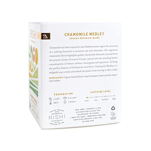 Rishi Chamomile Medley Tea, Organic Caffeine-Free Herbal Tea Sachet Bags, 15 Count (Pack of 2)