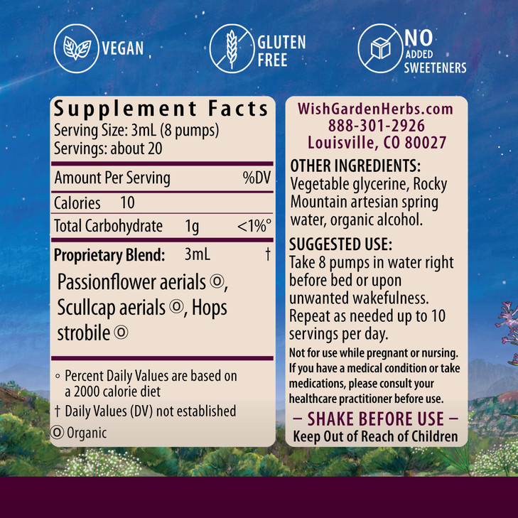 WishGarden Herbs Sleepy Nights & Fresh Mornings - All-Natural Herbal Sleep Aid Tincture, Organic Sleep Supplement with Passionflower, Hops and Scullc