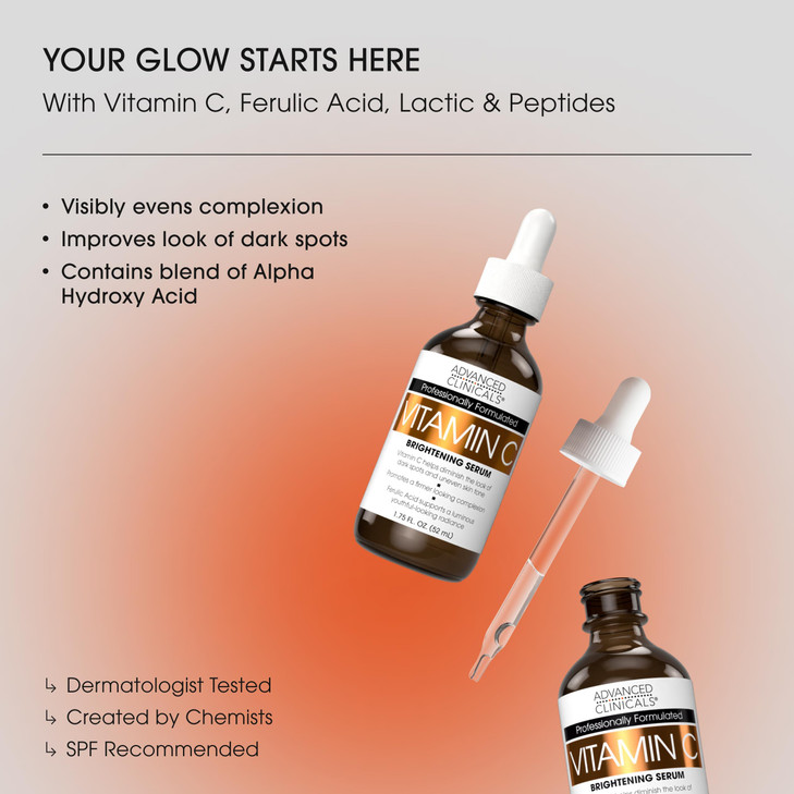 Advanced Clinicals Vitamin C Cream + Vitamin C Serum 2PC Skincare Set | Brightening Body Lotion & Facial Serum For Women & Men Helps Diminish Appeara