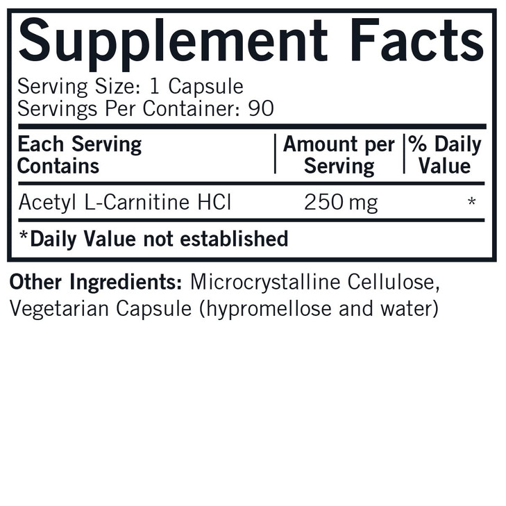 Kirkman - Acetyl L-Carnitine 250 mg - 90 Capsules - Supports Sustained Cellular Energy Production - Hypoallergenic