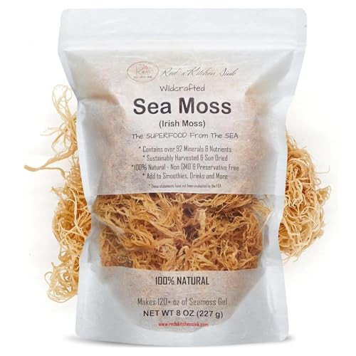 Raw Wildcrafted Gold Sea Moss from St. Lucia, Sun-Dried Whole Leaf Irish Moss, Natural Wild Sea Moss | Makes 120+ oz Gel | 8 oz Bag