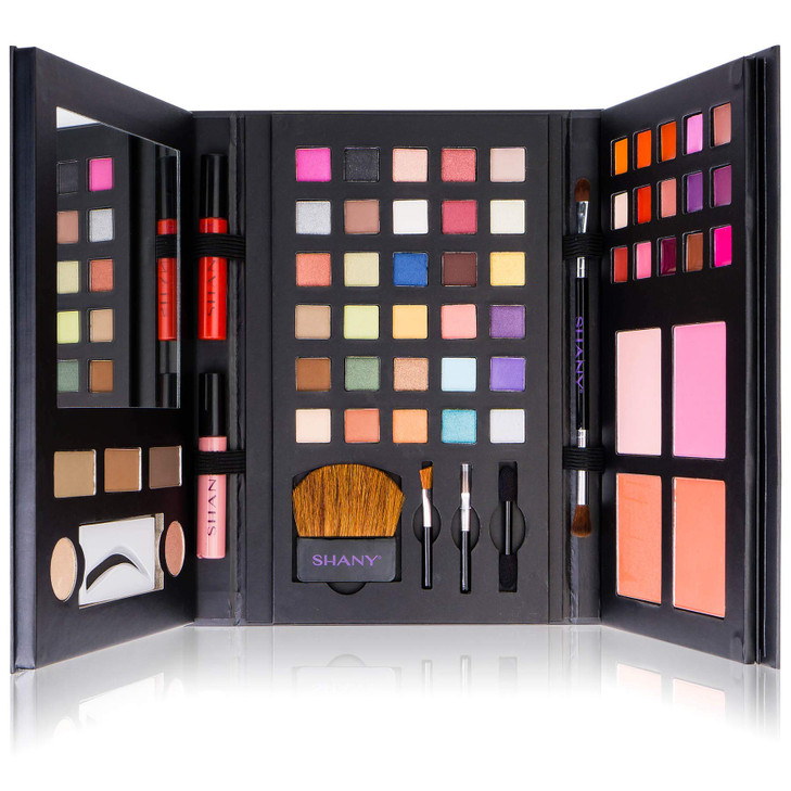 SHANY Luxe Book Makeup Set - All In One Travel Cosmetics Kit with 30 Eyeshadows, 15 Lip Colors, 5 Brushes, 4 Pressed Blushes, 3 Brow Colors, and Mirr