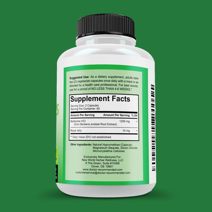 DOCTOR RECOMMENDED SUPPLEMENTS Berberine Plus 1200mg Per Serving - 120 Veggie Capsules with Royal Jelly