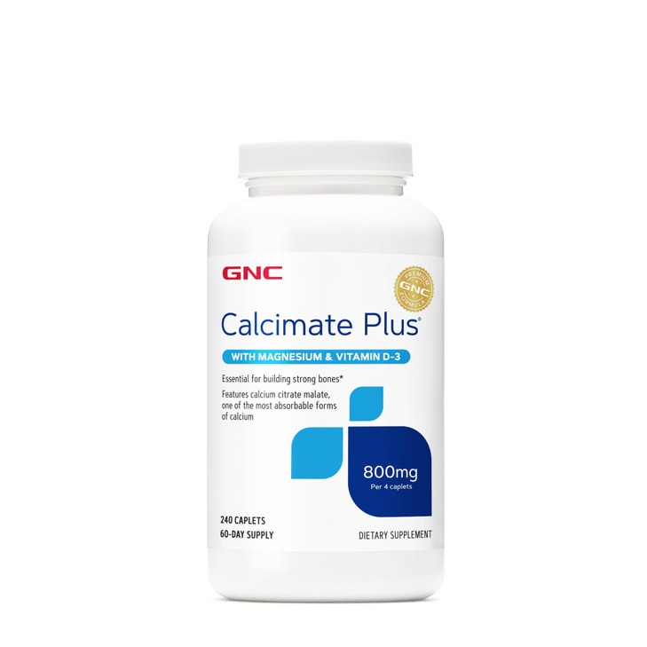 GNC Calcimate Plus 800mg Supplement, Supports Strong Bones, Enhances Calcium Absorption, 60 Servings