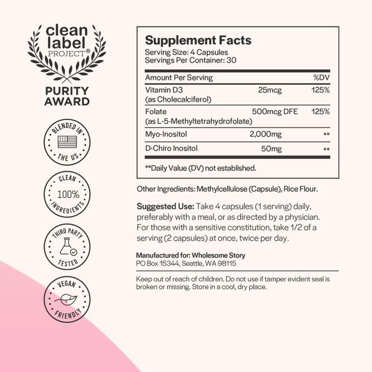 Myo-Inositol & D-Chiro Inositol Capsules with MTHF, Folate, Vitamin D| Support for Ovarian Function, Hormone Balance, & Homocysteine Levels | Fertili