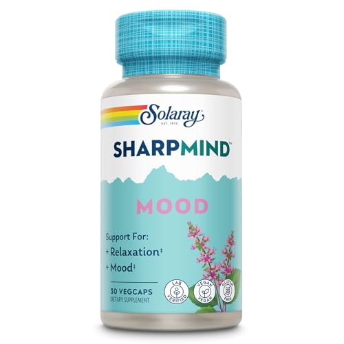 SOLARAY SharpMind Mood Support Supplement, Nootropic for Relaxation and Emotional Well-Being, Zembrin, Holy Basil, Lithium 5mg, Organic Reishi Mushro