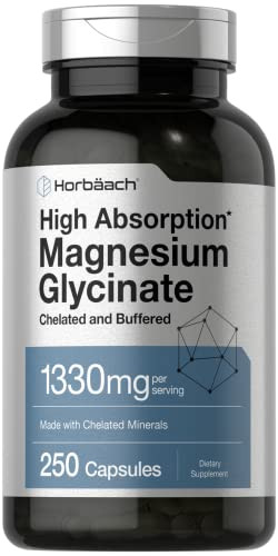 Horbaach Magnesium Glycinate 1330mg | 250 Capsules | Buffered with Chelated Minerals | 240 mg per Serving | Non-GMO, Gluten Free Supplement