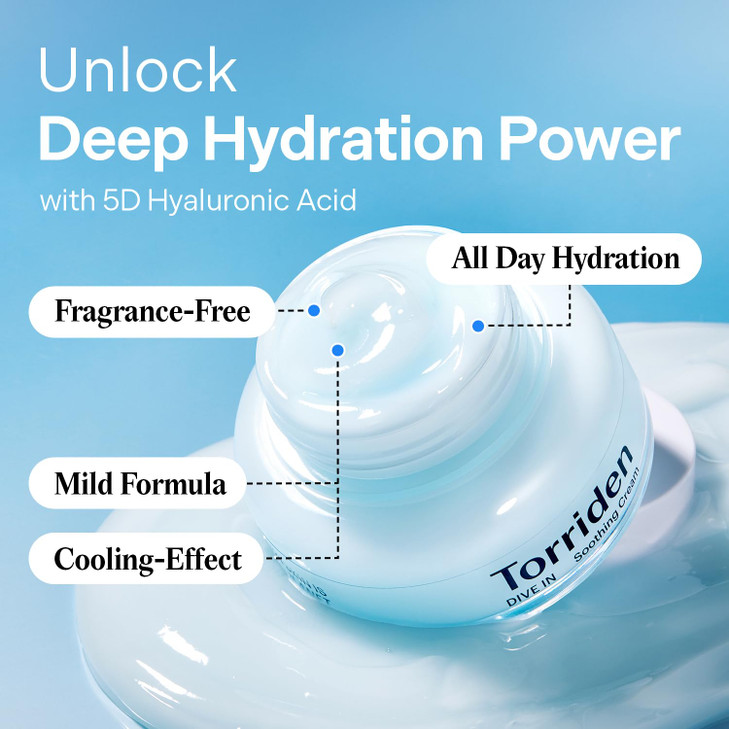 Torriden DIVE IN Hyaluronic Acid Soothing Cream 100ml (3.38 fl. oz) | Revitalizing Facial Moisturizer for Sensitive and Dry Skin | Hyaluronic Acid, P