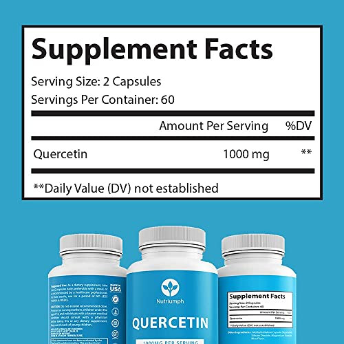 Nutriumph Quercetin 1000mg per Serving | Antioxidant Properties, Overall Health & Immune Support Supplement | 120 Capsules