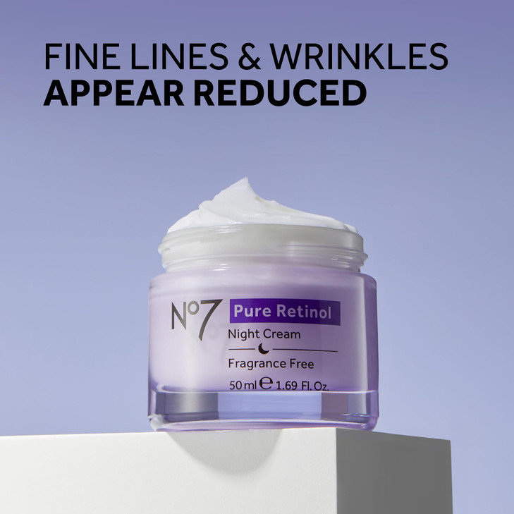 No7 Pure Retinol Night Cream - Collagen-Boosting Retinol Cream that Visibly Smoothes, Plumps & Firms Complexion - Dermatologist Approved & Fragrance-
