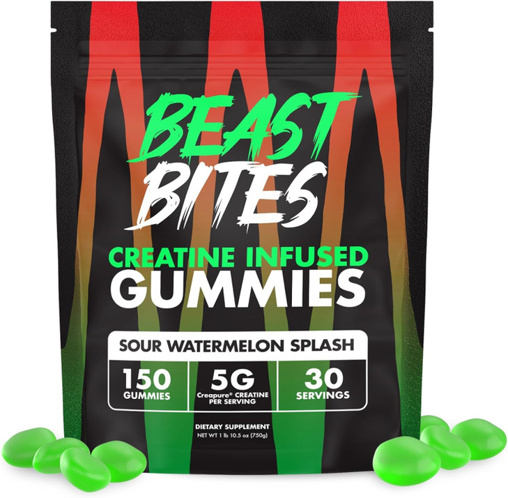 BEAST BITES - Creatine Infused Gummies - 5g Creapure Creatine Monohydrate Per Serving - NSF Certified for Sport - 30 Servings (Blue Raspberry)