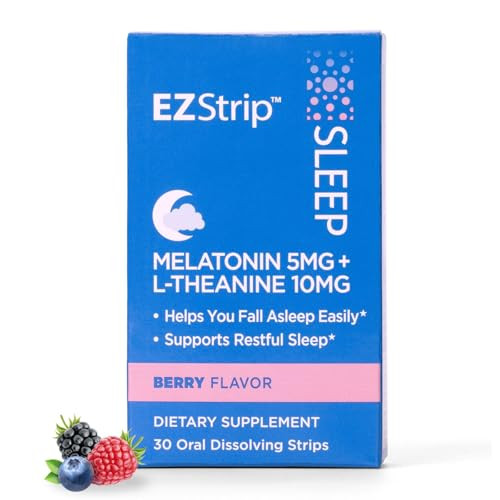 EZStrip Sleep Aid Supplement - Berry Flavor, 30 Count - Dissolving Sleep Strips with Melatonin and L Theanine for Support with Falling Asleep - Made