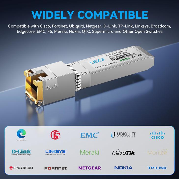 USCF 10GBase-T SFP+ to RJ45 Transceiver-10G SFP+ Copper Module (Cat6a, up to 30m)-Compatible with Cisco, Ubiquiti UniFi, Fortinet, TP-Link, Meraki, M