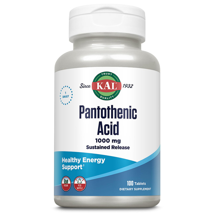 KAL Pantothenic Acid 1000mg Supplement for Men & Women - Vitamin B5 1000 mg, Supports Cellular Energy Metabolism, Nerve Function, Sustained Release,