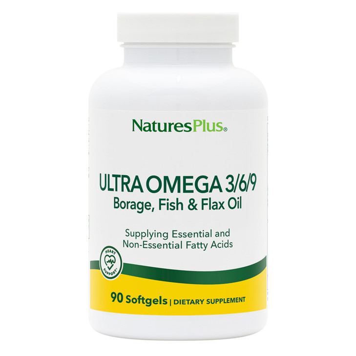 NaturesPlus Ultra Omega 3 6 9 - Borage Oil, Fish Oil, Flax Oil Supplement - 1200 mg, 90 Softgels - Gluten Free - 90 Servings