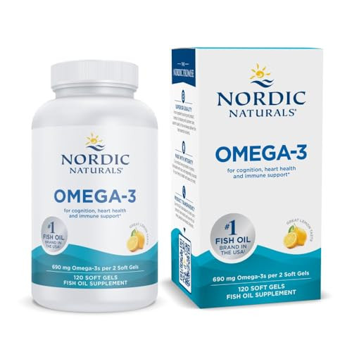 Nordic Naturals Omega-3, Lemon Flavor - 120 Soft Gels - 690 mg Omega-3 - Fish Oil - EPA & DHA - Immune Support, Brain & Heart Health, Optimal Wellnes