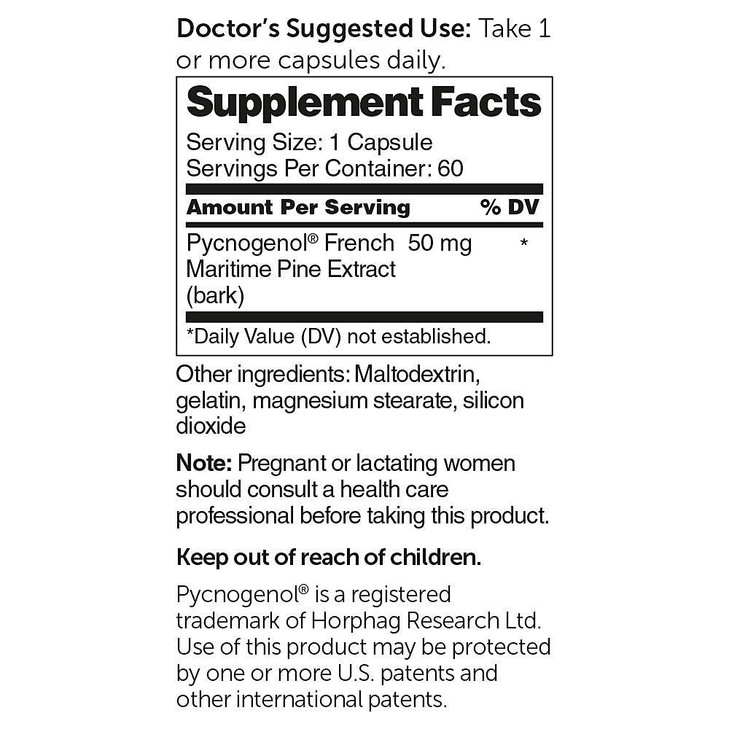 Dr. Whitaker's Clinical Grade Pycnogenol 50mg, 60 Capsules (60-Day Supply)