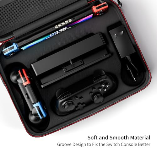 COOWPS Switch Case for Nintendo Switch and Switch OLED Model, Portable Full Protection Carrying Travel Bag with 18 Game Cards Storage for Switch Cons