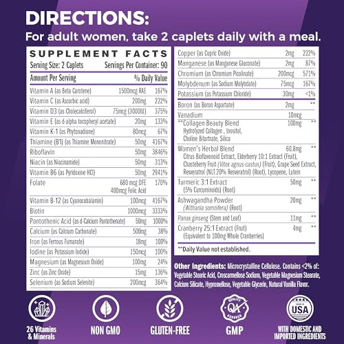 Vitamin World Ultra 360 Multivitamin for Women, Women's Multivitamin with Herbs & Collagen for Hair, Skin & Nails, Supplement with Iron, Vitamin A, B