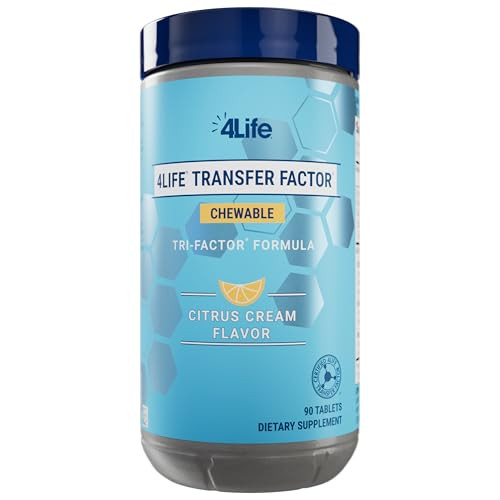 4Life Transfer Factor Chewable Tri-Factor Formula -with Cow Colostrum and Chicken Egg Yolk Extracts - Citrus Cream Flavor - 90 Chewable Tablets