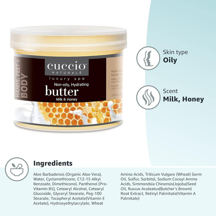 Cuccio Naturale Milk and Honey Butter Blend  Ultra Moisturizing Cream for Hands, Feet, and Body  26 Ounces