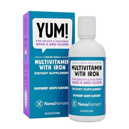 NovaFerrum Yum 16 Fl Oz | Multivitamin with Iron for Ages 4 & Up | Gluten Free Certified | Sugar Free | Raspberry Grape