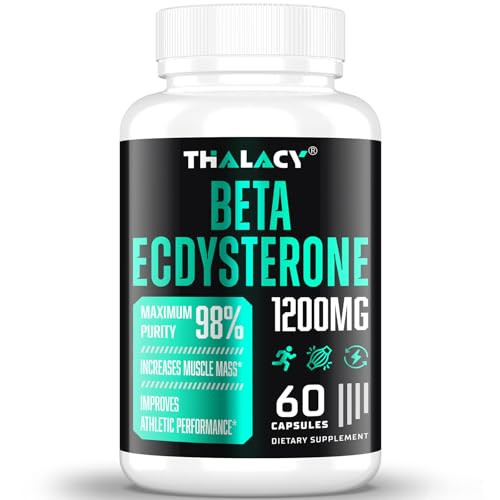 Thalacy 1200MG Beta Ecdysterone Supplement, 98% Maximum Purity Ecdysterone Supplements for Lean Muscle Mass, Athletic Performance & Strength, 60 Caps