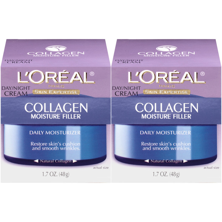 L'Oreal Paris Skincare Collagen Face Moisturizer, Day and Night Cream, Anti-Aging Face, Neck and Chest Cream to smooth skin and reduce wrinkles, 1.7
