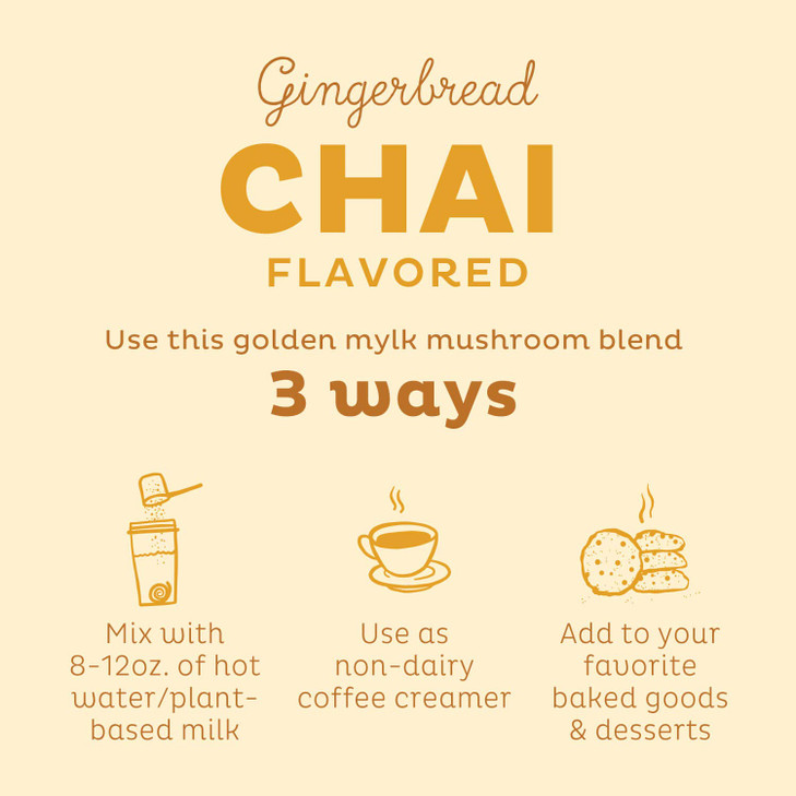 KOS Golden Mylk with Tumeric and Ginger, Organic Superfood Latte Powder, Adaptogen Mushroom Blend - Coffee Creamer, Dessert & Smoothie - Caffeine Fre