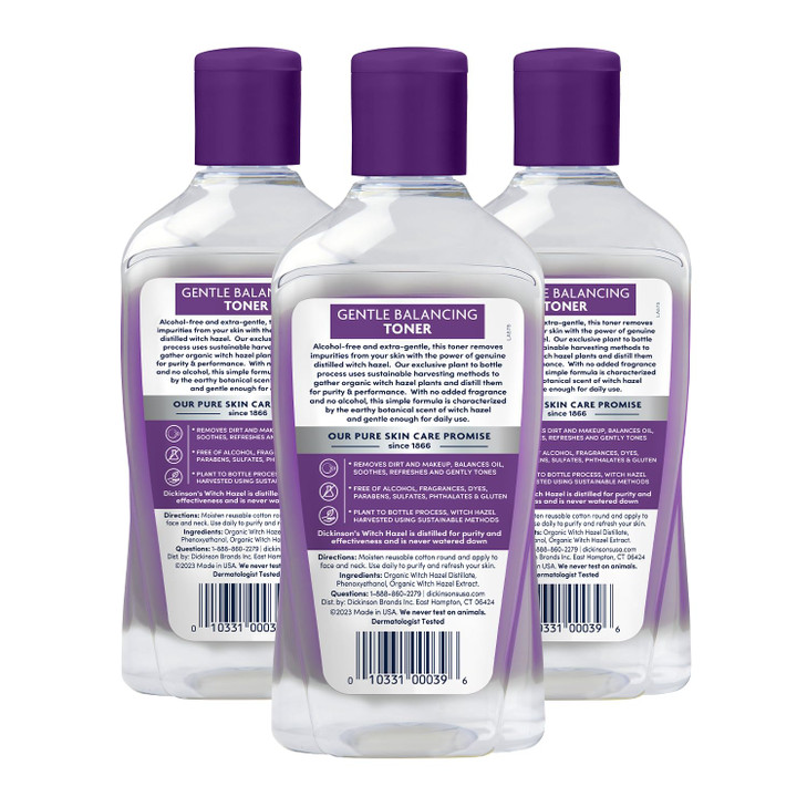 Dickinson's Original Witch Hazel Gentle Balancing Toner, 100% Natural Distilled Witch Hazel, Alcohol & Fragrance Free, Cleans Pores, Calms & Refines