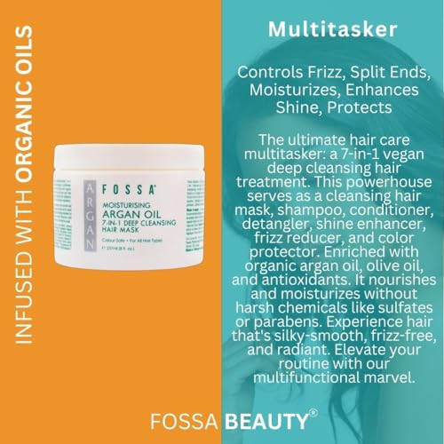 Fossa BEAUTY Moisturizing Argan Oil 7-in-1 Hair Mask | Hair Growth Serum, Shampoo, Conditioner, Detangler, Shine Enhancer & Frizz Reducer | All Hair