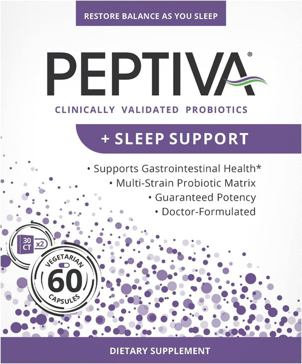 Peptiva 26 Billion CFU Probiotic and Sleep Support - Clinically Validated Multi-Strain Probiotic - Lactobacillus and Bifidobacterium, Melatonin - 60
