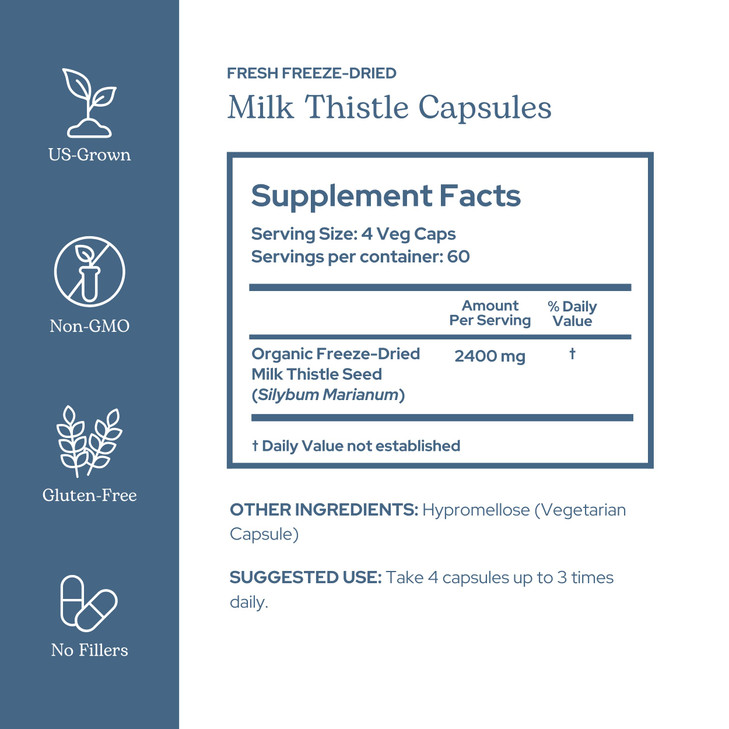 Eclectic Herb - Premium Freeze Dried Milk Thistle Capsules | Silymarin Supplement | Liver Support, Detox, Cleanse + Maintain | Vegan, Natural, Non-GM