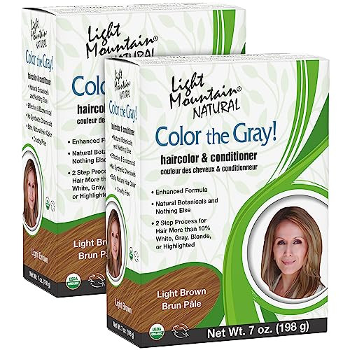 Light Mountain Henna Hair Color & Conditioner, Color the Gray - Light Brown Hair Dye for Men/Women, 2-Step Chemical-Free, Semi-Permanent Hair Color f
