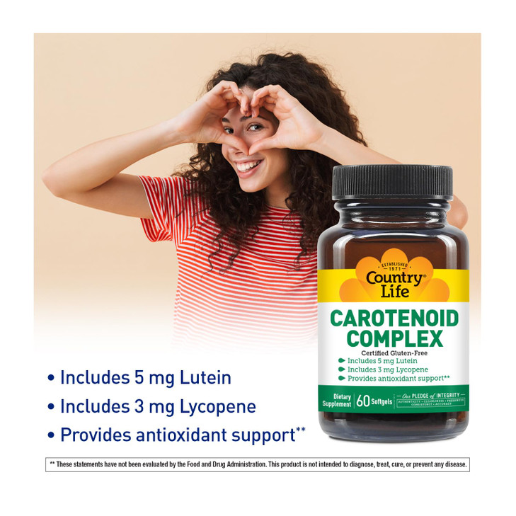 Country Life Carotenoid Complex with Lutein, Lycopene and Astaxanthin, 60 Softgels, Antioxidant Support