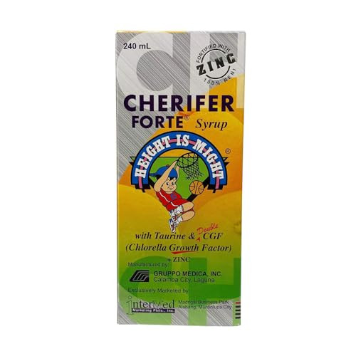 Cherifer Forte Syrup Fortified with Zinc with Taurine and Double Chlorella Growth Factor + Zinc Orange Flavor 240 ml