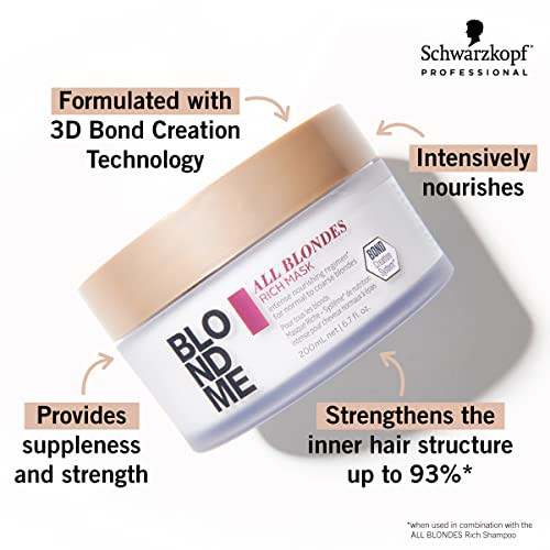 BLONDME All Blondes Rich Mask  Deep Conditioning Bond Restoring Hiar Treatment - Smoothing and Nourishing for Normal to Coarse Color Treated and Nat