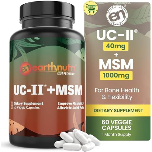 EarthNutri UC-II Collagen & MSM Supplement for Bone Health and Joint Flexibility Joint Supplement - 40mg UC-II Providing 10mg Total Collagen & 1000mg