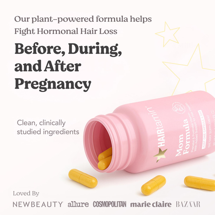 HAIRtamin MOM Vegan Prenatal & Postnatal Multivitamin Capsules & Hair Growth Vitamins, Postpartum, Breastfeeding, Hair Nails, and Skin Vitamins for W