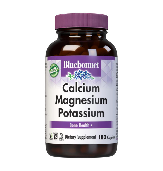 Bluebonnet Calcium Magnesium Potassium Supplement for Women & Men - Supports Healthy Bones - Calcium 1000mg Mineral Supplement Chelate Form - Non-GMO