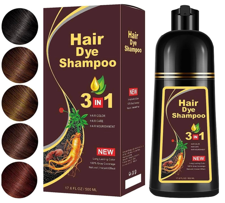 500ML Permanent Dark Brown Hair Color Shampoo - Organic Natural Plant Essence for Fast Gray and White Hair Coverage, 3-in-1 Coloring, Herbal Formula