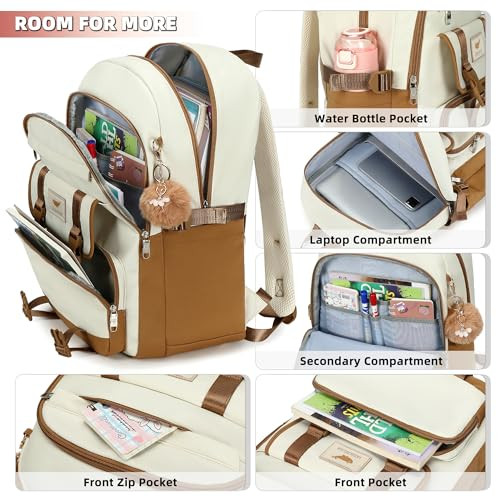 Backpack for Teen Girls Laptop Backpacks 15.6 Inch School Bag for Students Women College Bookbag Travel Daypack (Beige Khaki)