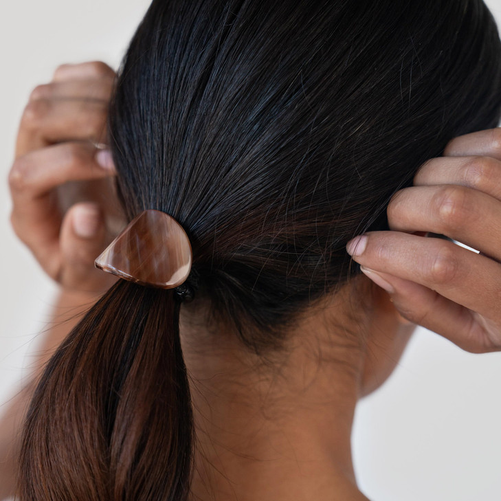 France Luxe Oval Ponytail Holder - Classic - Caramel Horn