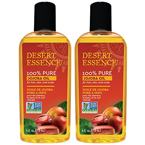 Desert Essence 100% Pure Jojoba Oil - 4 Fl Oz - Pack of 2 - Haircare & Skincare Essential Oil - All Skin Types - No Oily Residue - May Help Prevent F