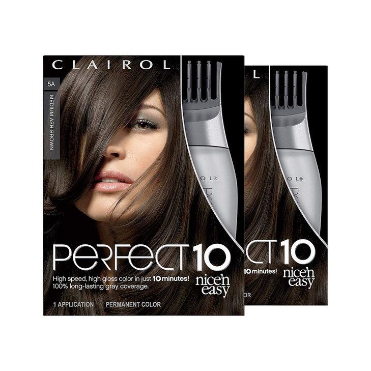 Clairol Nice'n Easy Perfect 10 Permanent Hair Dye, 5A Medium Ash Brown Hair Color, Pack of 2