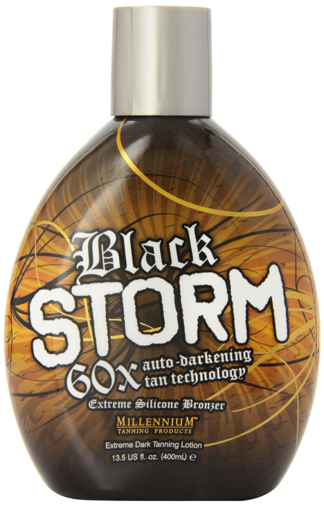 Millennium Tanning Black Storm 60x Tanning Lotion Auto-Darkening Tan Technology Extreme Silicone Bronzer for Indoor and Outdoor Tan 13.5 fl. oz.