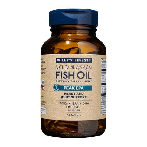 Wiley's Finest Wild Alaskan Fish Oil Peak EPA - Triple Strength Peak EPA & DHA Supplement - 1000mg Fish Oil - Omega-3s for Joint Health Support - 60
