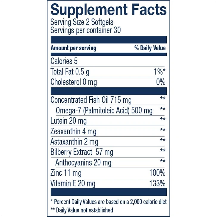 Wiley's Finest Wild Alaskan Fish Oil Bold Vision - Fish Oil Eye Health Supplement with Lutein, Zeaxanthin, Bilberry, Omega-7, Vitamin E, and Zinc - 6