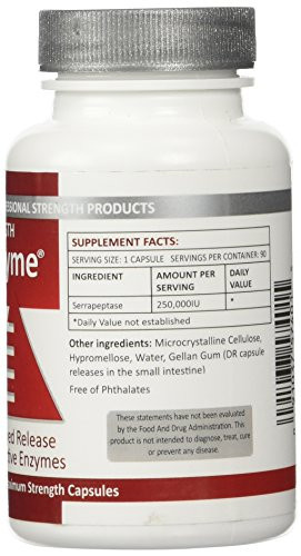 Serra Enzyme Serrapeptase Supplement - Clear Lungs and Sinuses, Proteolytic, Digestive Cleanse | 250,000 IU - Maximum Strength | 90 Capsules
